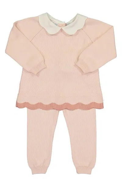 Feltman Brothers Babies'  Scalloped Cotton Sweater & Pants Set In Blush