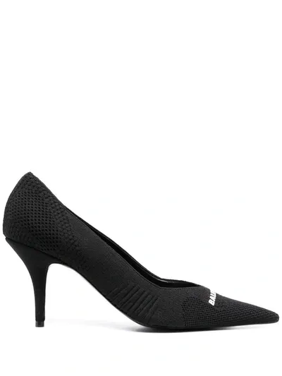 Balenciaga Textured Recycled Knit Logo Pumps In Black White