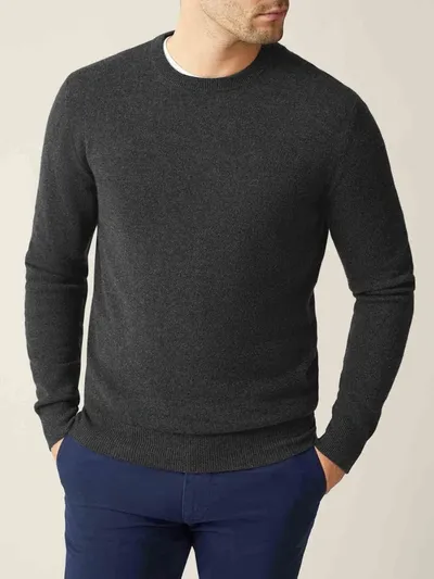 Luca Faloni Charcoal Grey Pure Cashmere Crew Neck