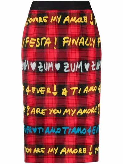 Alessandro Enriquez Tartan-print Cotton Pencil Skirt In Rot