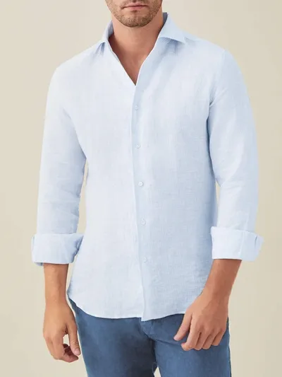 Luca Faloni Striped Sky Blue Portofino Linen Shirt