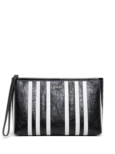 Balenciaga White And Black Barbes Leather Handbag With Logo In White/black