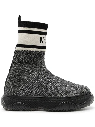 N°21 Logo-print Sock-style Sneakers In 灰色