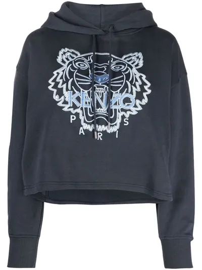 Kenzo Tiger Hooded Boxy Sweatshirt In Blue