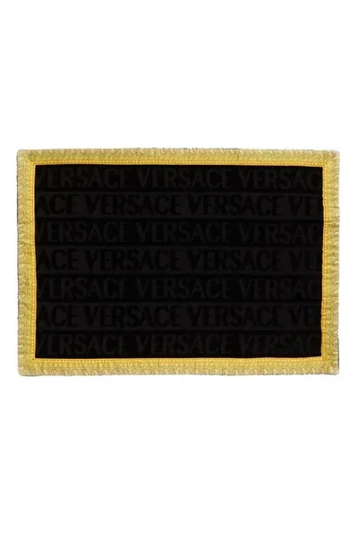 Versace Barocco & Robe Cotton Bathmat In Black,gold