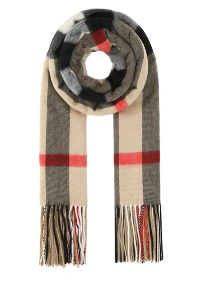 Burberry Vintage Check Fringed Scarf In Beige