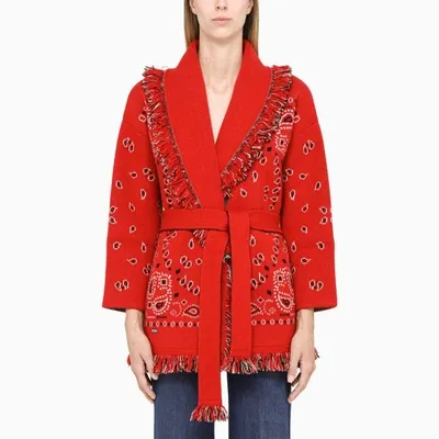 Alanui Red Long Cardigan Pullover