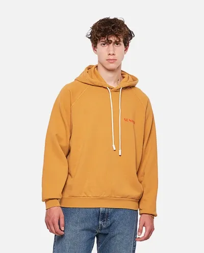 Sunnei Logo-print Cotton Hoodie In Yellow