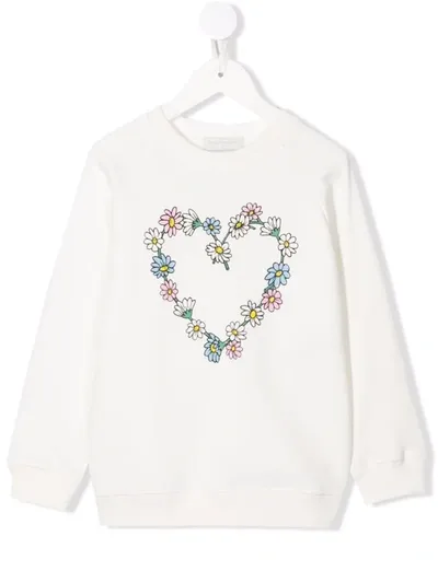 Stella Mccartney Kids' Daisy Heart Print Sweatshirt In White