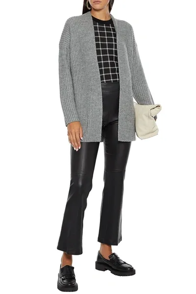 Vince Ribbed Mélange Wool And Yak-blend Cardigan In Light Grey