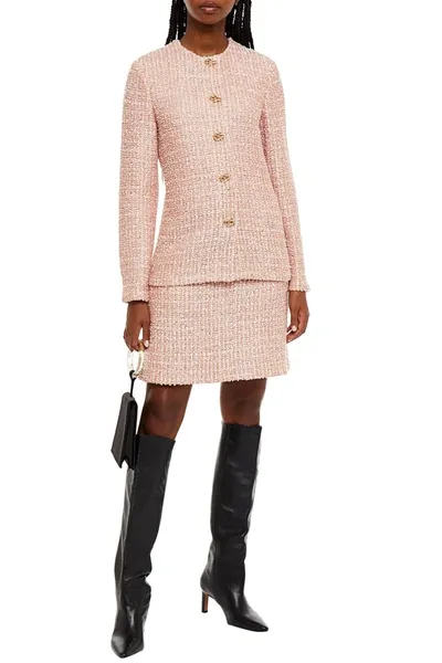 St John Embellished Metallic Tweed Jacket In Pink