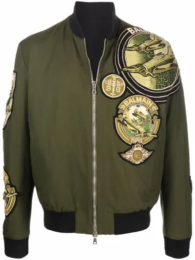 Balmain Multi-badge Pilot Jacket In Green