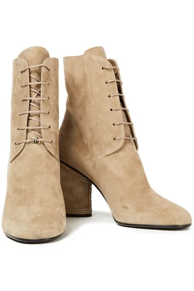 Ferragamo Chana Lace-up Suede Ankle Boots In Beige