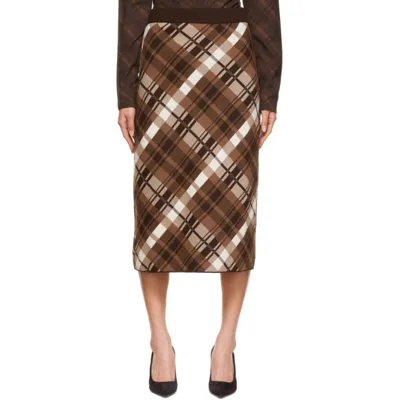 Commission Vase Checked Jacquard Knit Midi Skirt In Brown