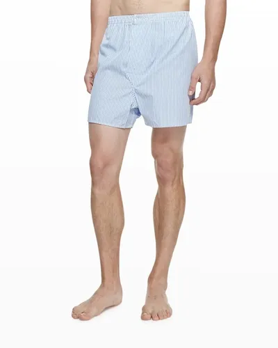 Derek Rose Men's James Classic Fit Cotton Stripe Boxer Shorts In Blue