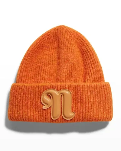 Nanushka Men's Higgins Fluffy Logo Beanie In Tangerine