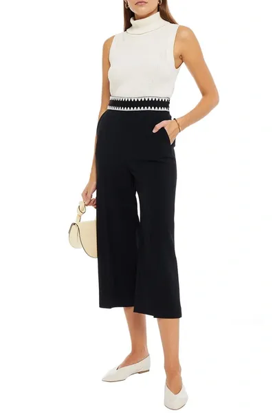 Red Valentino Cropped Embroidered Crepe Straight-leg Pants