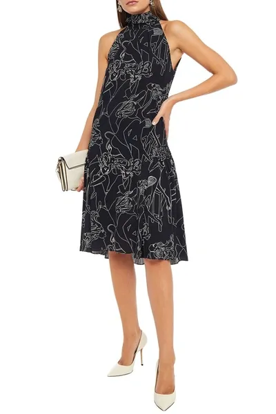 Victoria Victoria Beckham Printed Crepe Dress In Blue