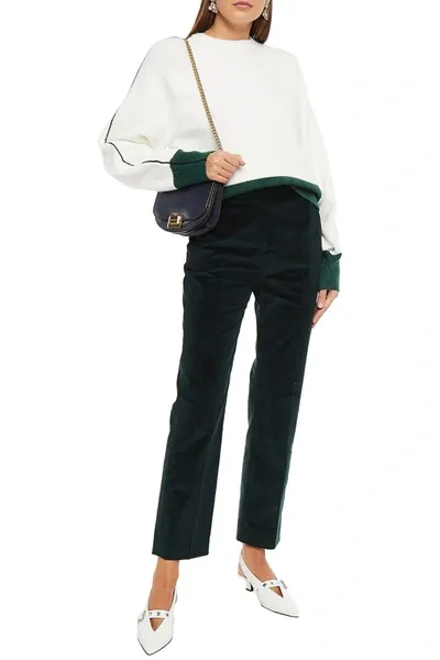 Victoria Victoria Beckham Cropped Cotton-blend Corduroy Straight-leg Pants In Dark Green