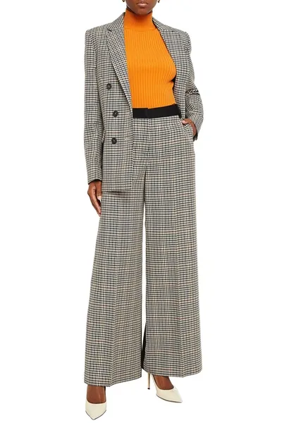 Victoria Victoria Beckham Crepe-paneled Houndstooth Tweed Wide-leg Pants In Gray