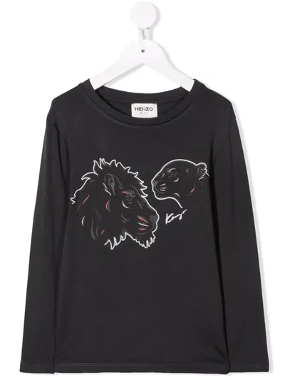 Kenzo Kids' Big Cat Printed T-shirt In Grey