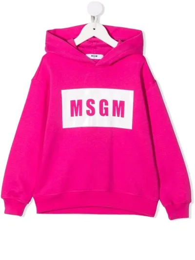 Msgm Kids' Logo Print Hoodie In Pink