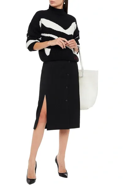 Victoria Victoria Beckham Button-detailed Crepe Midi Skirt In Black