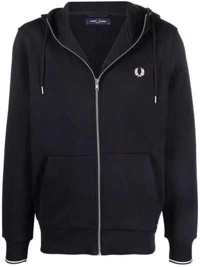 Fred Perry Embroidered Logo Hoodie In Navy 795