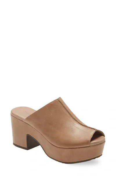 Chocolat Blu Platform Slide Sandal In Taupe Leather