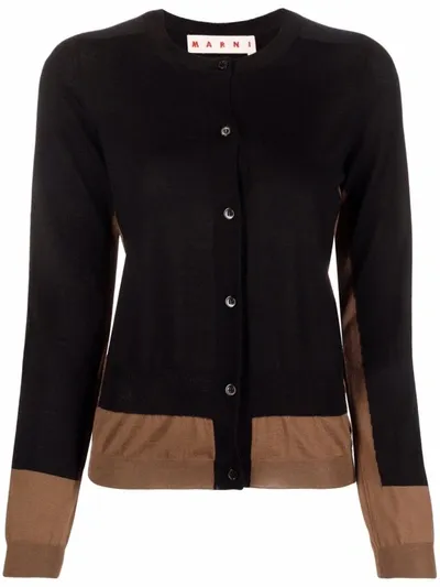 Marni Virgin Wool Two-tone Cardigan In Black