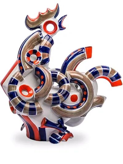 Sargadelos Rooster Gg 3 Porcelain Figure In Blue&white&red