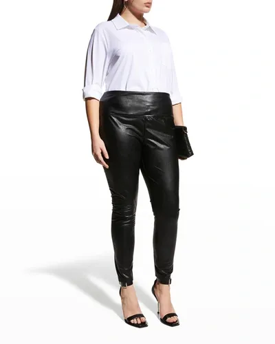 Lyssé Plus Size Textured Faux-leather Leggings In Kohl Black