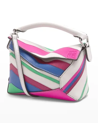 Loewe Puzzle Edge Multicolor Zigzag Mini Crossbody Bag In Grey/multi