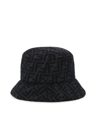 Fendi Monogram-print Wool Bucket Hat In Nero Antracite