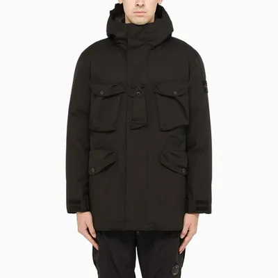 Stone Island Black Down Jacket With Pockets