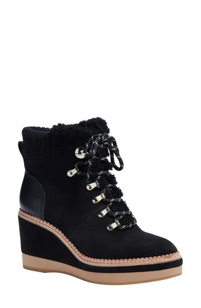 Kate Spade Willow Genuine Shearling Wedge Bootie In Black