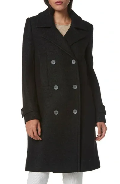 Andrew Marc Evileen Pressed Bouclé Wool Blend Coat In Black