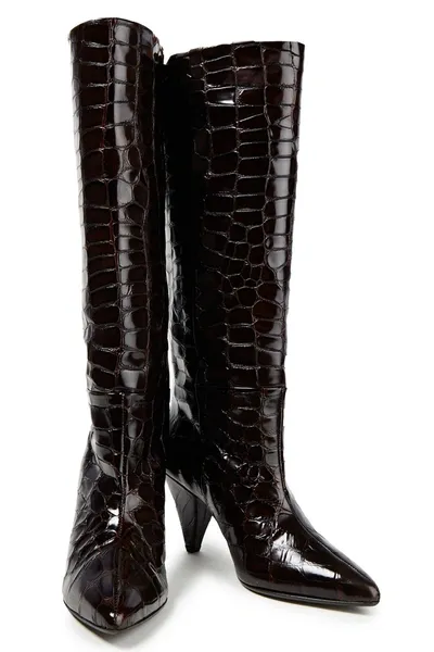 Samsã¸e Samsã¸e Croc-effect Leather Knee Boots In Burgundy