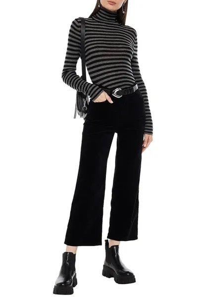 Ag Etta Cropped Cotton-blend Velvet Wide-leg Pants In Black