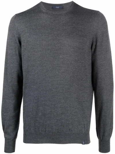 Fay Crewneck Fine-knit Wool Jumper In Grau