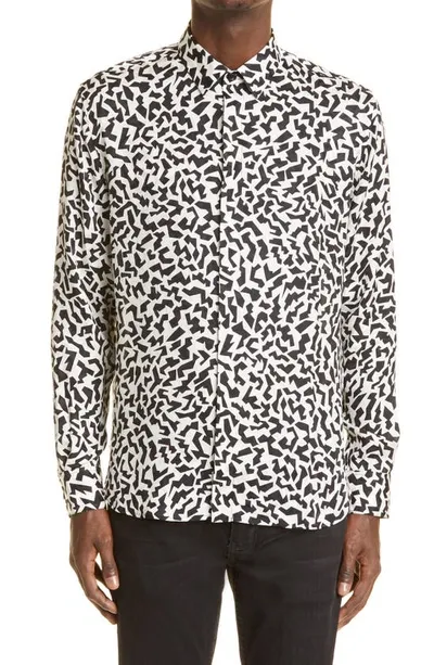 Saint Laurent Opaque And Glossy Sparkle Printed Silk Shirt