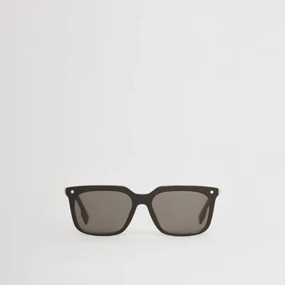 Burberry Stripe Detail Square Frame Sunglasses In Black