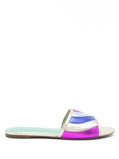 Blue Bird Shoes Padded Colour-block Leather Slides In Metallic