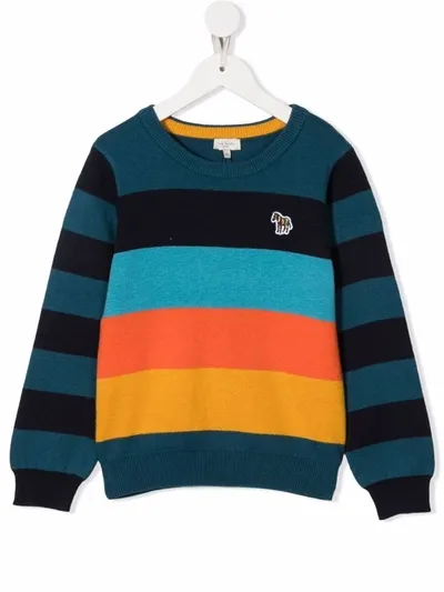 Paul Smith Junior Kids' Big Pony-patch Stripe-print Jumper In Blue