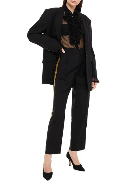 Maison Margiela Striped Mohair And Wool-blend Tapered Pants In Black