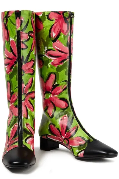 Michael Kors Printed Leather Knee Boots In Green