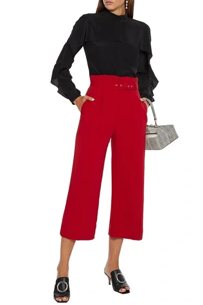 Red Valentino Cropped Belted Crepe Straight-leg Pants In Crimson