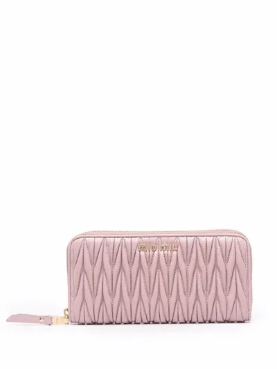 Miu Miu Metallic Logo Zip-around Wallet In Pink