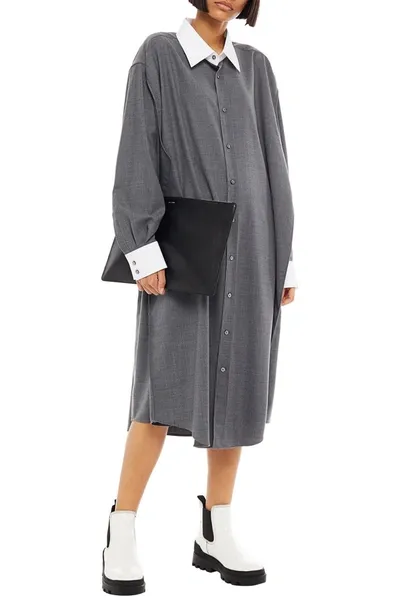 Maison Margiela Oversized Mélange Wool-blend Twill Midi Shirt Dress In Gray