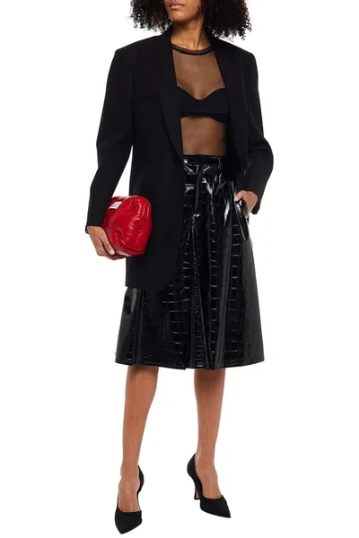 Maison Margiela Pleated Faux Croc-effect Leather Culottes In Black